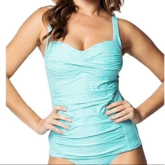 Bond-eye Turquoise Striped Tankini Swim Suit - Picture 1 of 10